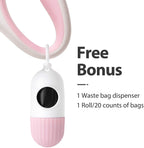 Retractable Dog Leash with Dispenser and Poop Bags, 10Ft, White & Pink