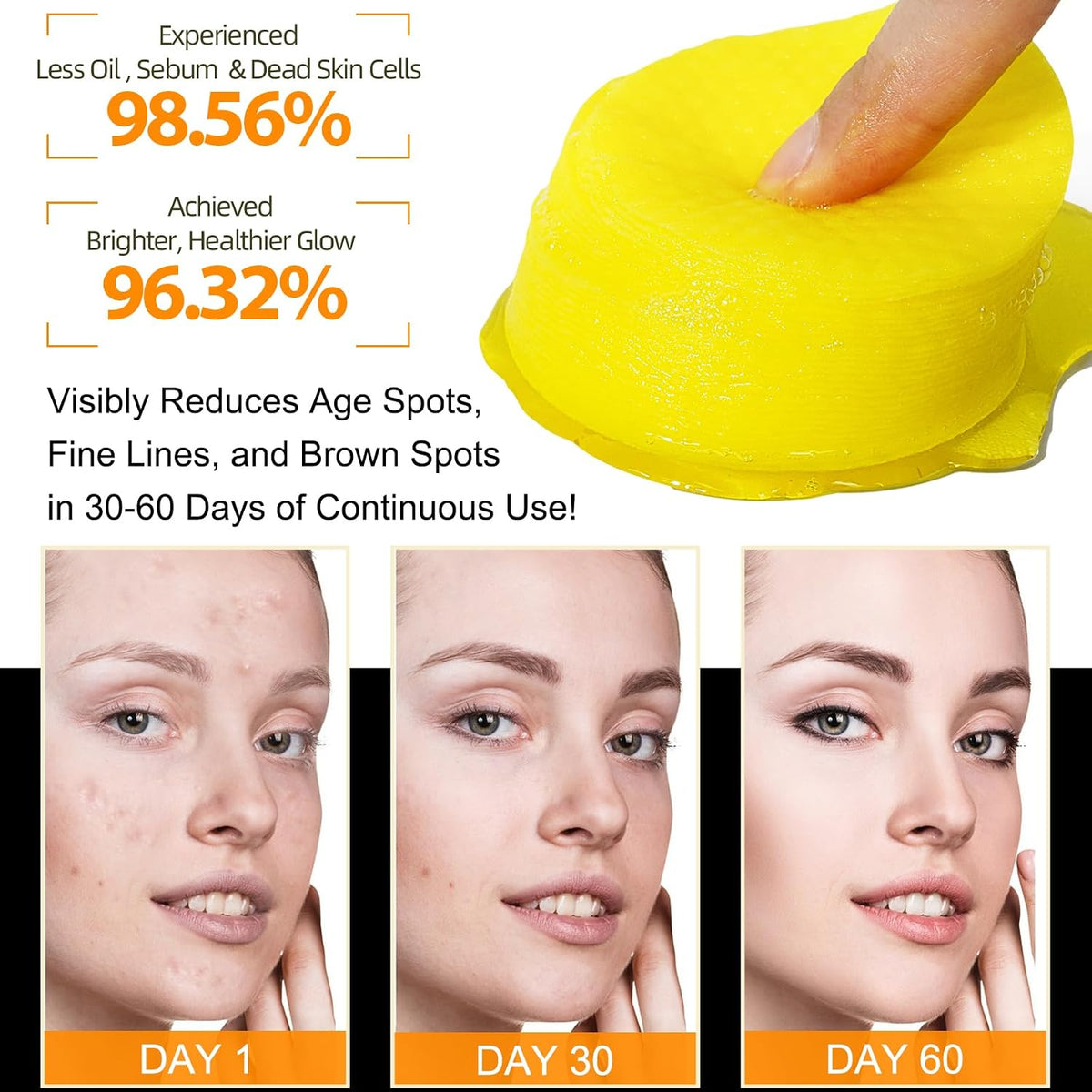 Turmeric Kojic Acid Vitamin C Exfoliating Pads - 50 Count for Oil Control, Hydration & Dullness Reduction - Face & Body Cleansing Pads