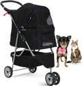 3-Wheel Pet Stroller, Lightweight Foldable Dog Stroller for Small Medium Dogs & Cats, Breathable Mesh & Weather Cover with Storage Basket, for Daily Walk Outdoor Travel (Black)